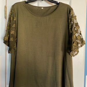 Olive Green Boxy T-shirt With Floral Sleeve